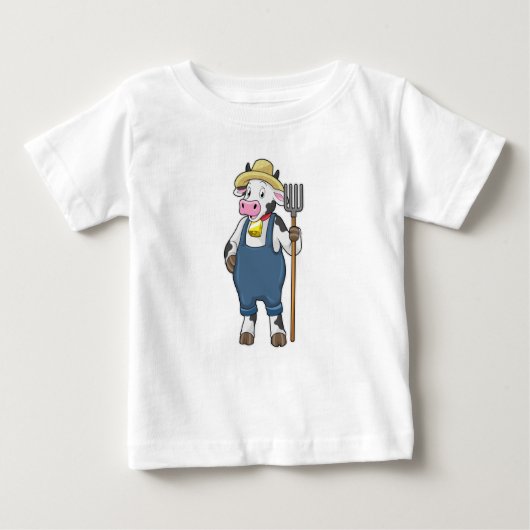 Kuh als Bauer mit Pitchgabel Baby T-shirt (Vorderseite)