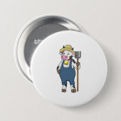 Kuh als Bauer mit Pitchgabel Button (Vorne & Hinten)