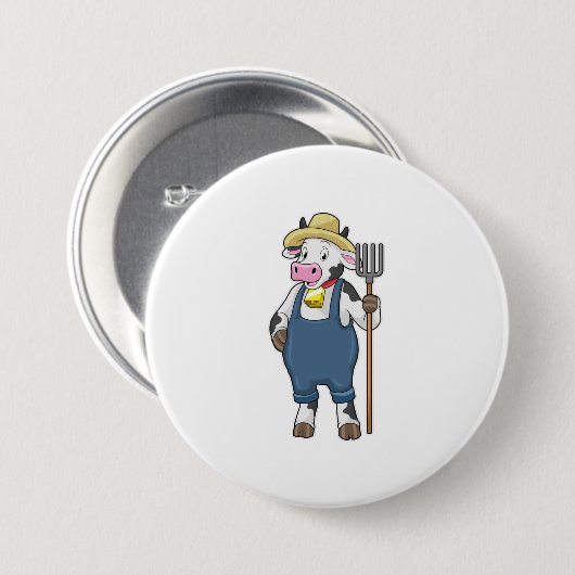 Kuh als Bauer mit Pitchgabel Button (Vorne & Hinten)