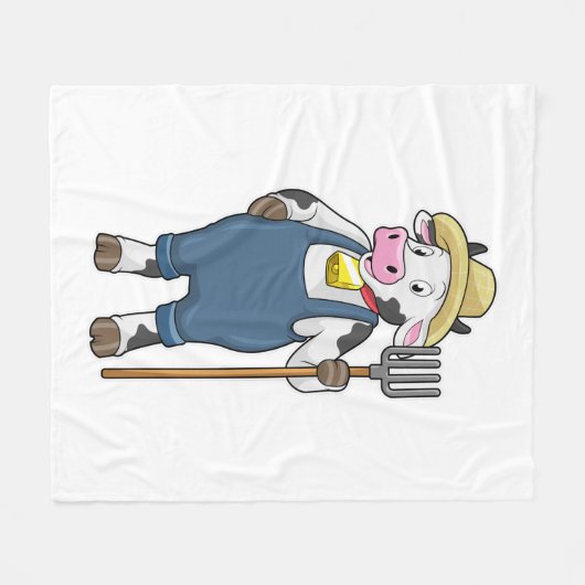 Kuh als Bauer mit Pitchgabel Fleecedecke (Vorderseite (Horizontal))