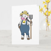 Kuh als Bauer mit Pitchgabel Karte (Gelbe Blume)