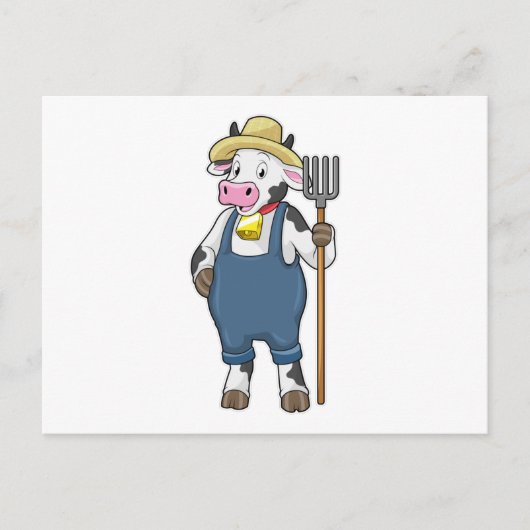 Kuh als Bauer mit Pitchgabel Postkarte (Vorderseite)