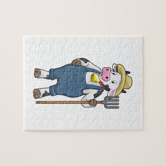 Kuh als Bauer mit Pitchgabel Puzzle (Horizontal)