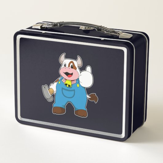 Kuh als Handwerker mit Hammer Metall Brotdose (Rückseite)