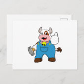 Kuh als Handwerker mit Hammer Postkarte (Vorne/Hinten)
