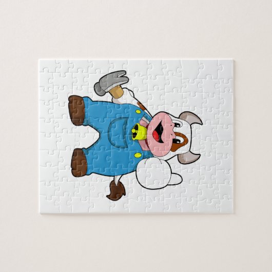 Kuh als Handwerker mit Hammer Puzzle (Horizontal)