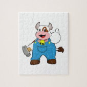 Kuh als Handwerker mit Hammer Puzzle (Vertikal)
