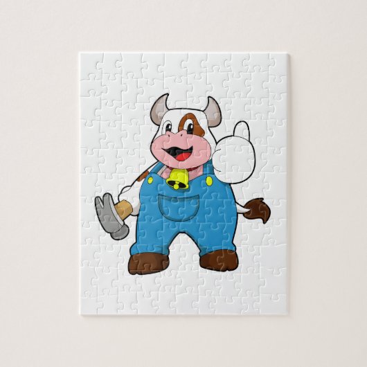 Kuh als Handwerker mit Hammer Puzzle (Vertikal)