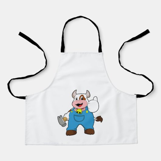 Kuh als Handwerker mit Hammer Schürze (Vorderseite)