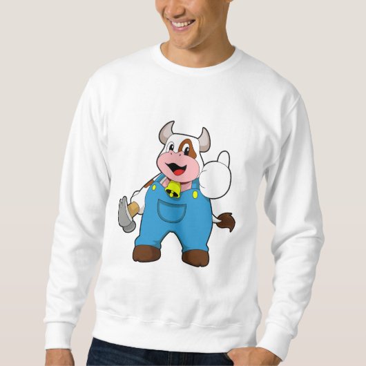 Kuh als Handwerker mit Hammer Sweatshirt (Vorderseite)