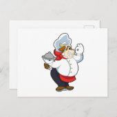 Kuh als Kellner mit Servierplatte Postkarte (Vorne/Hinten)