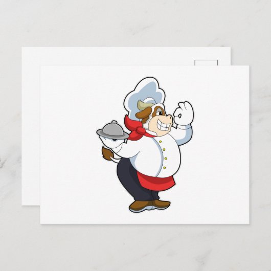Kuh als Kellner mit Servierplatte Postkarte (Vorne/Hinten)