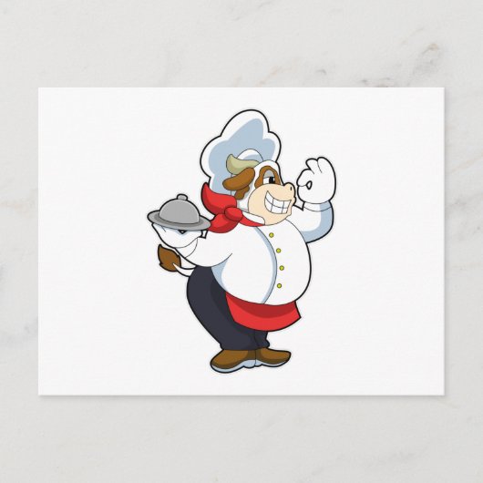 Kuh als Kellner mit Servierplatte Postkarte (Vorderseite)