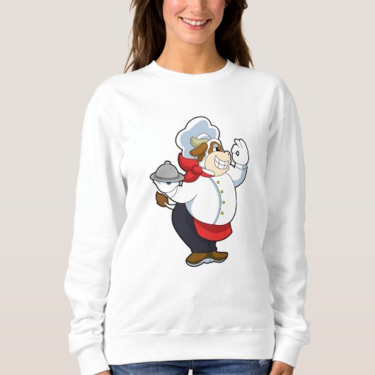 Kuh als Kellner mit Servierplatte Sweatshirt (Vorderseite)