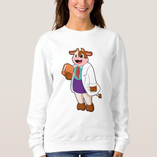 Kuh als Krankenschwester mit Buch Sweatshirt (Vorderseite)