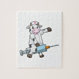 Kuh als Krankenschwester mit Herz & Spritze Puzzle
