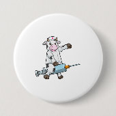 Kuh als Krankenschwester mit Herz und Spritze Button (Vorderseite)