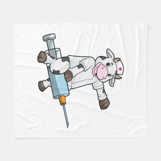 Kuh als Krankenschwester mit Herz und Spritze Fleecedecke (Vorderseite (Horizontal))