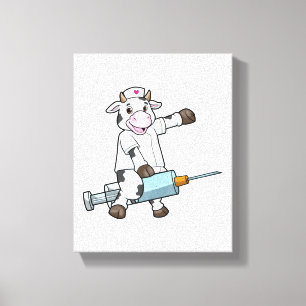 Kuh als Krankenschwester mit Herz und Spritze Leinwanddruck