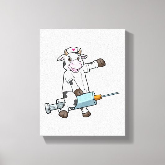 Kuh als Krankenschwester mit Herz und Spritze Leinwanddruck (Vorderseite)