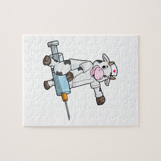 Kuh als Krankenschwester mit Herz und Spritze Puzzle (Horizontal)