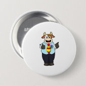 Kuh als Lehrer mit Krawatte Button (Vorne & Hinten)