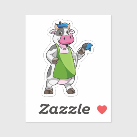 Kuh als Maler mit Farbe und Schürze Aufkleber (Blatt)