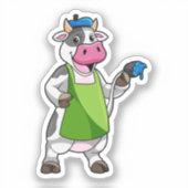 Kuh als Maler mit Farbe und Schürze Aufkleber (Vorderseite)