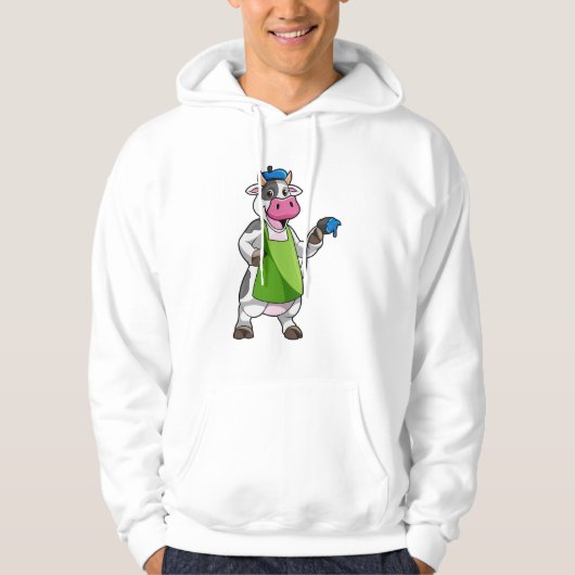 Kuh als Maler mit Farbe und Schürze Hoodie (Vorderseite)
