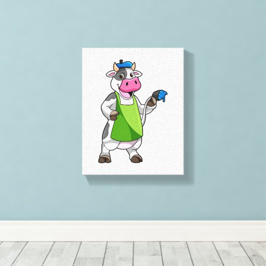 Kuh als Maler mit Farbe und Schürze Leinwanddruck (Insitu (Holzboden))