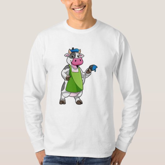 Kuh als Maler mit Farbe und Schürze T-Shirt (Vorderseite)