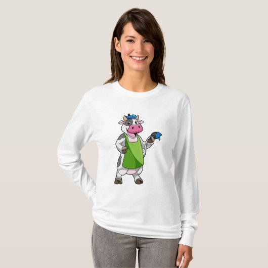 Kuh als Maler mit Farbe und Schürze T-Shirt (Vorne ganz)
