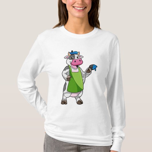 Kuh als Maler mit Farbe und Schürze T-Shirt (Vorderseite)
