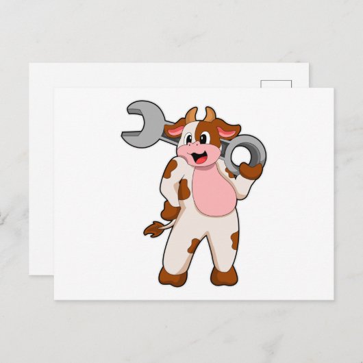 Kuh als Mechanik mit Schlüssel Postkarte (Vorne/Hinten)