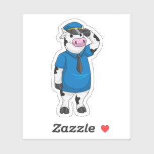 Kuh als Polizeibeamter mit Polizeihut Aufkleber