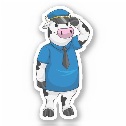 Kuh als Polizeibeamter mit Polizeihut Aufkleber (Vorderseite)