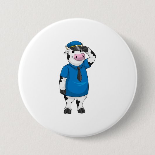 Kuh als Polizeibeamter mit Polizeihut Button (Vorderseite)