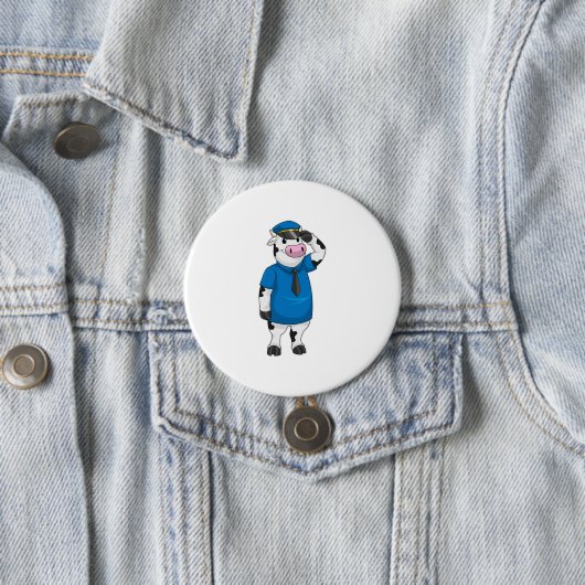 Kuh als Polizeibeamter mit Polizeihut Button (Beispiel)