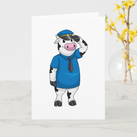 Kuh als Polizeibeamter mit Polizeihut Karte (Gelbe Blume)