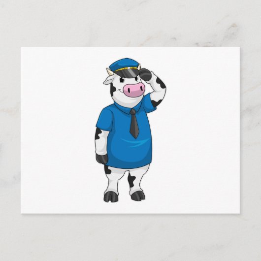 Kuh als Polizeibeamter mit Polizeihut Postkarte (Vorderseite)