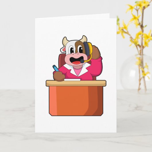 Kuh als Sekretär mit Tabelle Karte (Gelbe Blume)