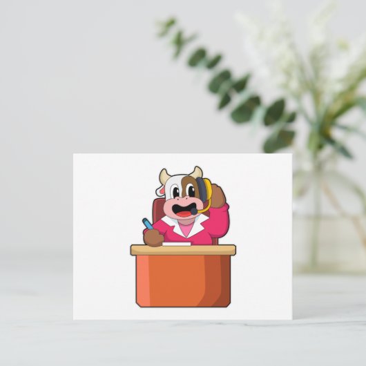 Kuh als Sekretär mit Tabelle Postkarte (Stehend Vorderseite)