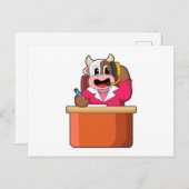 Kuh als Sekretär mit Tabelle Postkarte (Vorne/Hinten)