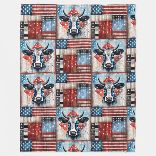 Kuh American Flag Folk Art Fleecedecke (Vorderseite)