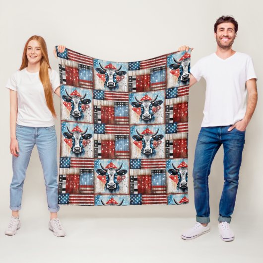 Kuh American Flag Folk Art Fleecedecke (Beispiel)