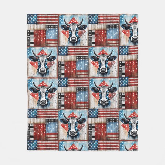 Kuh American Flag Folk Art Fleecedecke (Vorderseite)