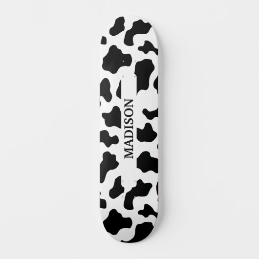 Kuh Animal Print Gepunktet Schwarz/Weiß Name Skateboard (Vorderseite)