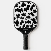 Kuh Animal Print Gepunktetes Muster Schwarz & Weiß Pickleball Schläger (Vorderseite)
