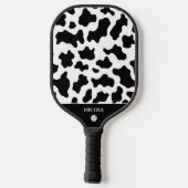 Kuh Animal Print Gepunktetes Muster Schwarz & Weiß Pickleball Schläger (Rückseite)