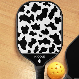 Kuh Animal Print Gepunktetes Muster Schwarz & Weiß Pickleball Schläger